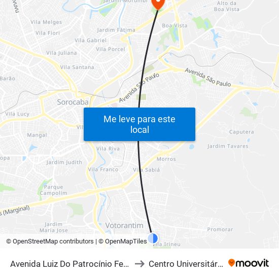 Avenida Luiz Do Patrocínio Fernandes, 1360 to Centro Universitário Facens map