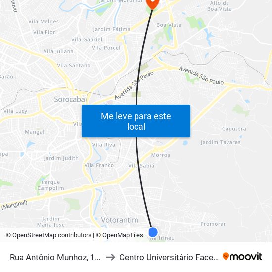 Rua Antônio Munhoz, 158 to Centro Universitário Facens map