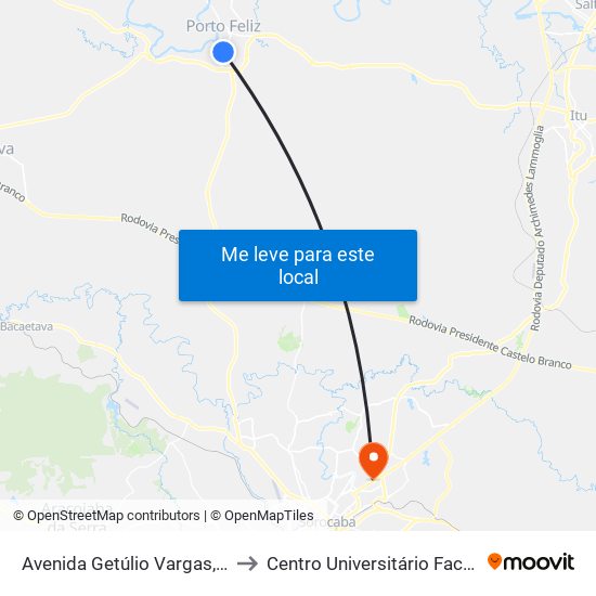 Avenida Getúlio Vargas, 27 to Centro Universitário Facens map