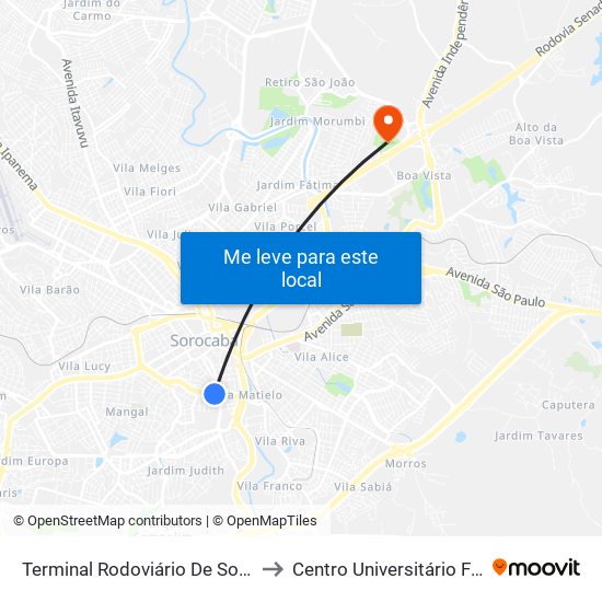 Terminal Rodoviário De Sorocaba to Centro Universitário Facens map