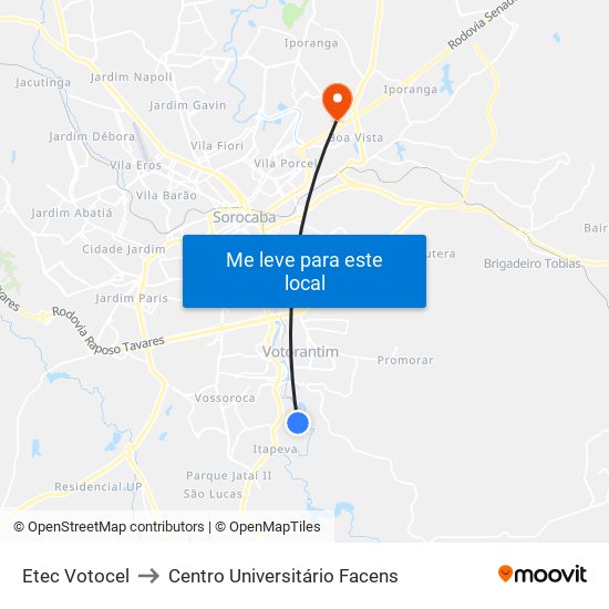 Etec Votocel to Centro Universitário Facens map