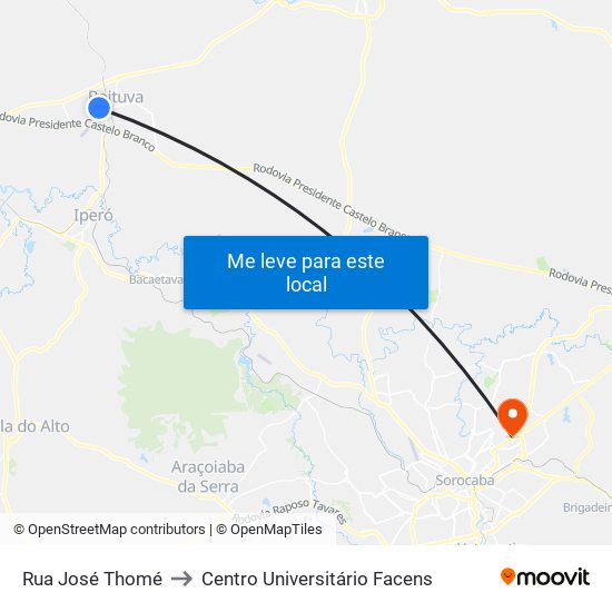 Rua José Thomé to Centro Universitário Facens map
