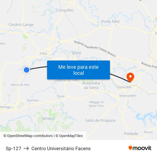 Sp-127 to Centro Universitário Facens map
