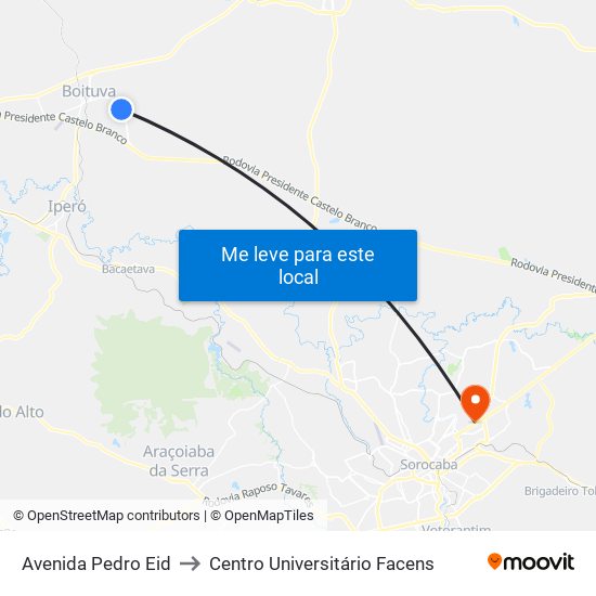 Avenida Pedro Eid to Centro Universitário Facens map