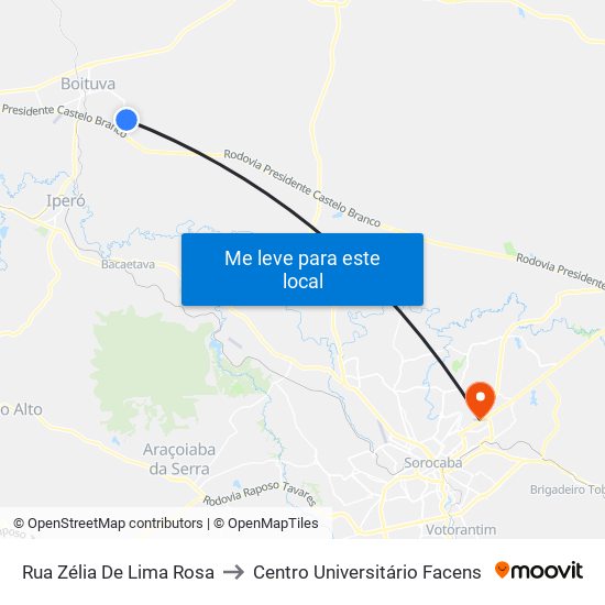 Rua Zélia De Lima Rosa to Centro Universitário Facens map