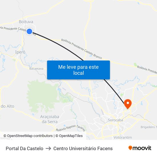 Portal Da Castelo to Centro Universitário Facens map
