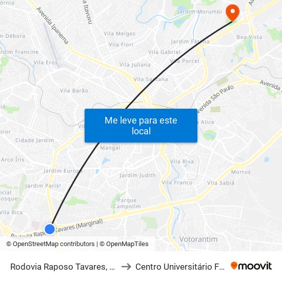 Rodovia Raposo Tavares, 10241 to Centro Universitário Facens map