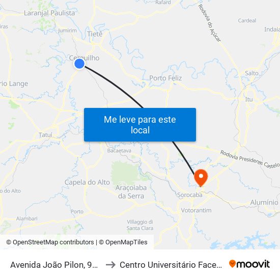 Avenida João Pilon, 981 to Centro Universitário Facens map
