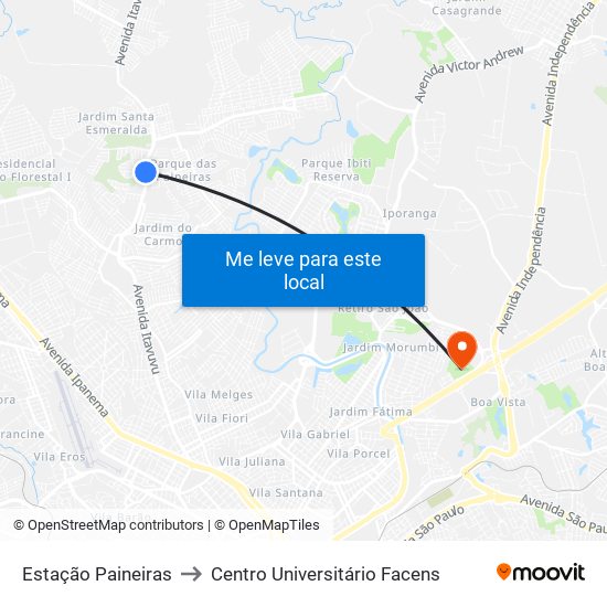 Estação Paineiras to Centro Universitário Facens map