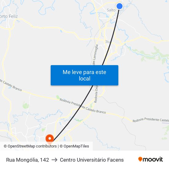 Rua Mongólia, 142 to Centro Universitário Facens map