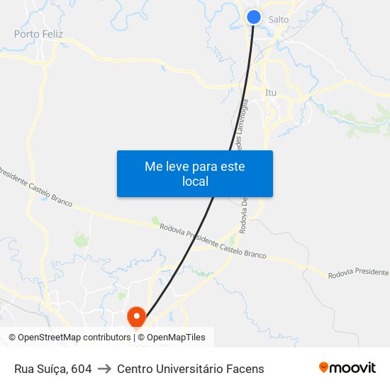 Rua Suíça, 604 to Centro Universitário Facens map