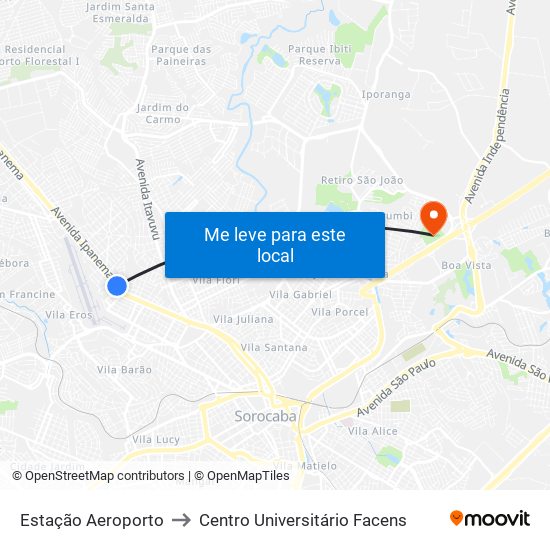 Estação Aeroporto to Centro Universitário Facens map