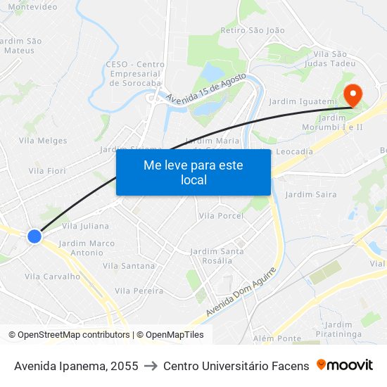 Avenida Ipanema, 2055 to Centro Universitário Facens map