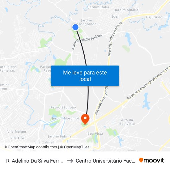 R. Adelino Da Silva Ferreira to Centro Universitário Facens map