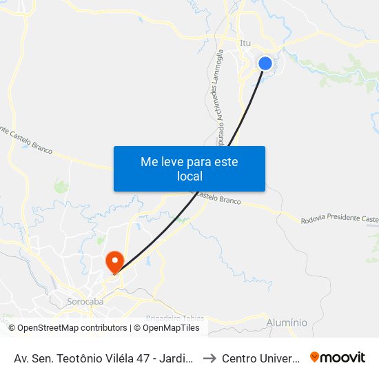 Av. Sen. Teotônio Viléla 47 - Jardim Aeroporto I Itu - SP Brasil to Centro Universitário Facens map