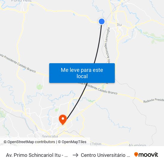 Av. Primo Schincariol Itu - SP Brasil to Centro Universitário Facens map