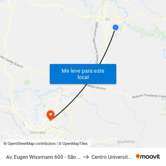 Av. Eugen Wissmann 600 - São Luiz Itu - SP Brasil to Centro Universitário Facens map