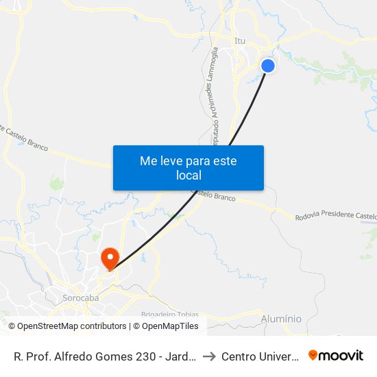 R. Prof. Alfredo Gomes 230 - Jardim Aeroporto I Itu - SP Brasil to Centro Universitário Facens map