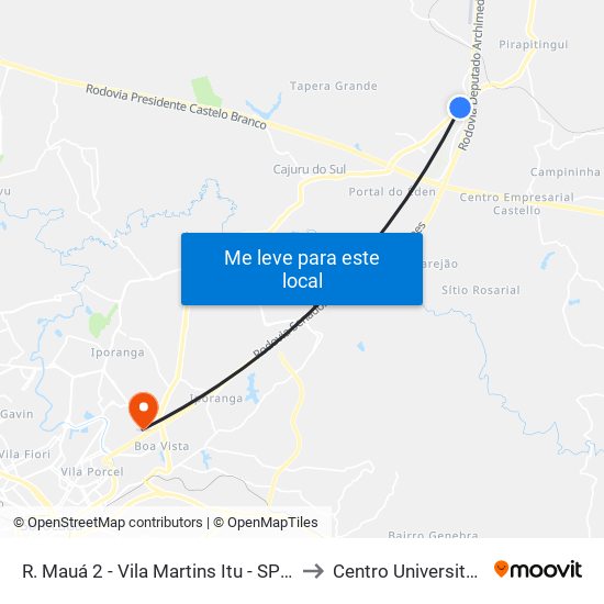 R. Mauá 2 - Vila Martins Itu - SP 13308-200 Brasil to Centro Universitário Facens map