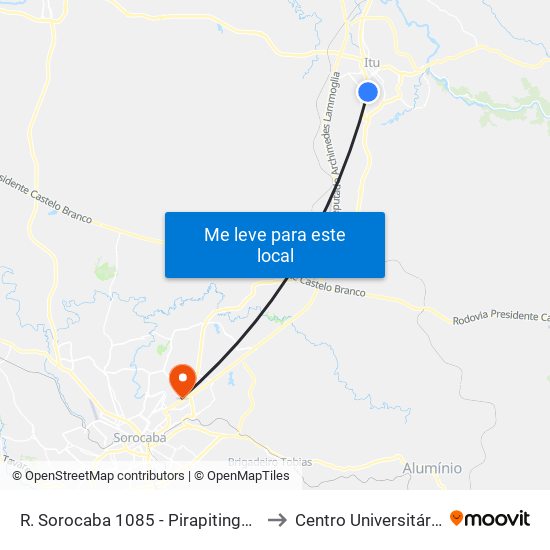 R. Sorocaba 1085 - Pirapitingui Itu - SP Brasil to Centro Universitário Facens map