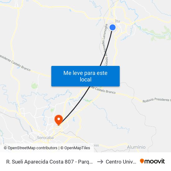 R. Sueli Aparecida Costa 807 - Parque Nossa Sra. Da Candelaria Itu - SP Brasil to Centro Universitário Facens map