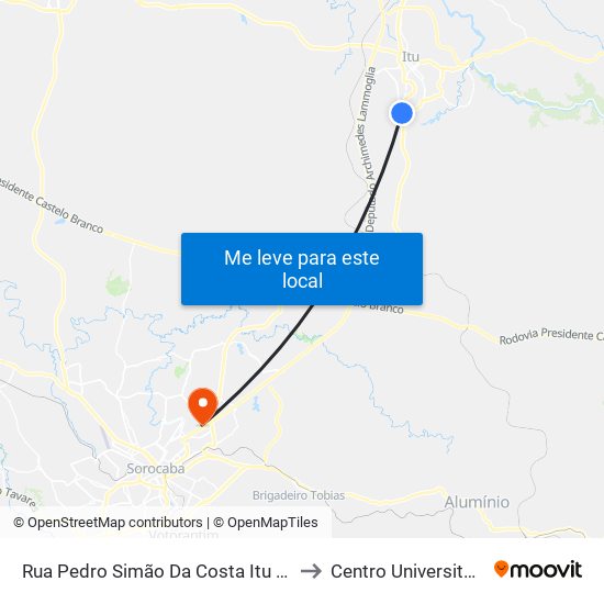 Rua Pedro Simão Da Costa Itu - São Paulo Brasil to Centro Universitário Facens map