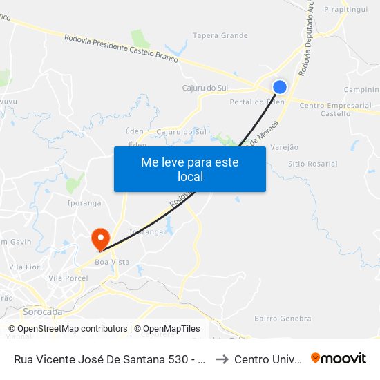 Rua Vicente José De Santana 530 - Jardim Europa Itu - SP 13308-460 Brasil to Centro Universitário Facens map