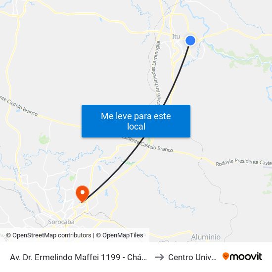 Av. Dr. Ermelindo Maffei 1199 - Chácaras Primavera Itu - SP 13302-231 Brasil to Centro Universitário Facens map