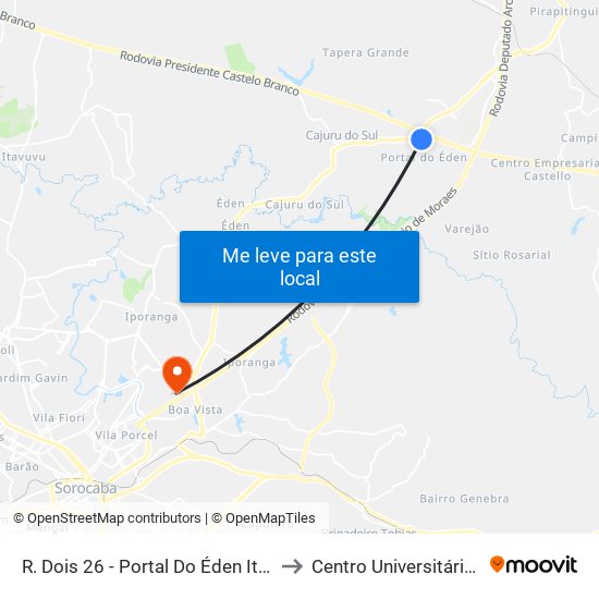 R. Dois 26 - Portal Do Éden Itu - SP Brasil to Centro Universitário Facens map