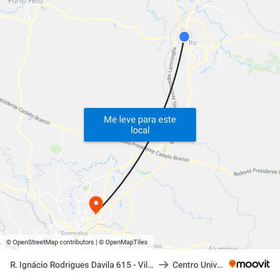 R. Ignácio Rodrigues Davila 615 - Vila Padre Bento Itu - SP 13313-042 Brasil to Centro Universitário Facens map
