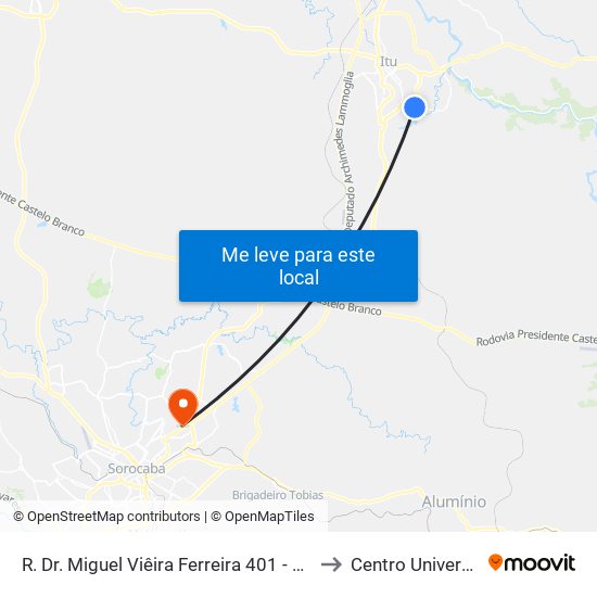 R. Dr. Miguel Viêira Ferreira 401 - Rancho Grande Itu - SP Brasil to Centro Universitário Facens map