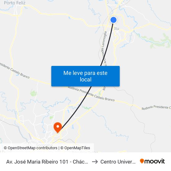Av. José Maria Ribeiro 101 - Chácaras Primavera Itu - SP Brasil to Centro Universitário Facens map