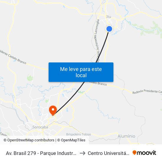 Av. Brasil 279 - Parque Industrial Itu - SP Brasil to Centro Universitário Facens map