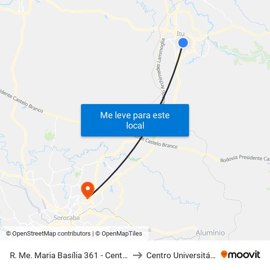 R. Me. Maria Basília 361 - Centro Itu - SP Brasil to Centro Universitário Facens map
