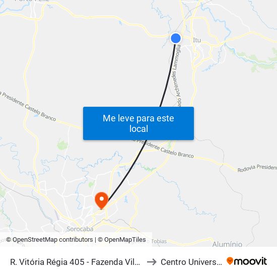 R. Vitória Régia 405 - Fazenda Vila Real De Itu Itu - SP Brasil to Centro Universitário Facens map