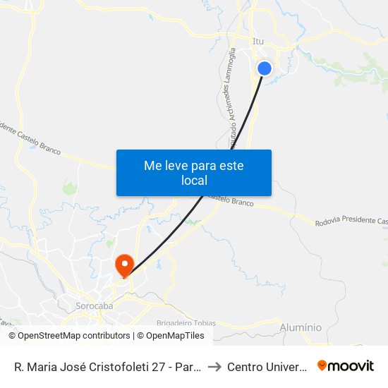 R. Maria José Cristofoleti 27 - Parque Industrial Itu - SP Brasil to Centro Universitário Facens map