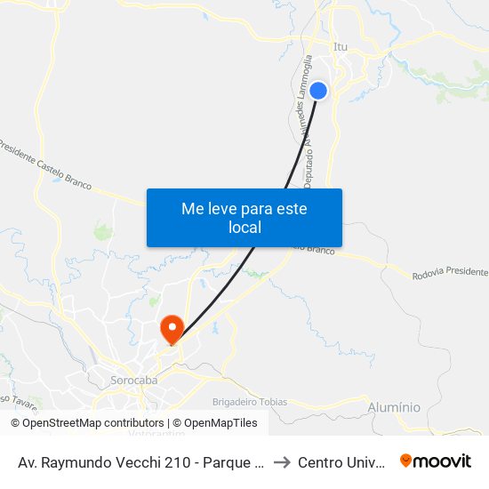 Av. Raymundo Vecchi 210 - Parque São Camilo Itu - SP 13309-837 Brasil to Centro Universitário Facens map