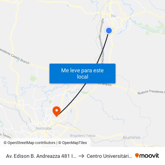 Av. Edison B. Andreazza 481 Itu - SP Brasil to Centro Universitário Facens map