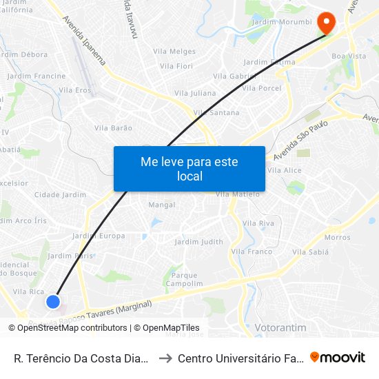 R. Terêncio Da Costa Dias, 481 to Centro Universitário Facens map