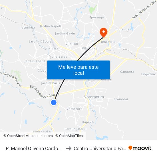 R. Manoel Oliveira Cardoso, 82 to Centro Universitário Facens map