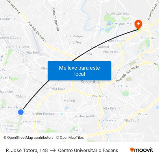 R. José Tótora, 148 to Centro Universitário Facens map