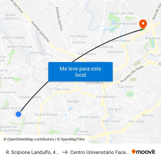 R. Scipione Landulfo, 470 to Centro Universitário Facens map