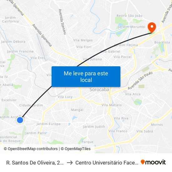R. Santos De Oliveira, 282 to Centro Universitário Facens map