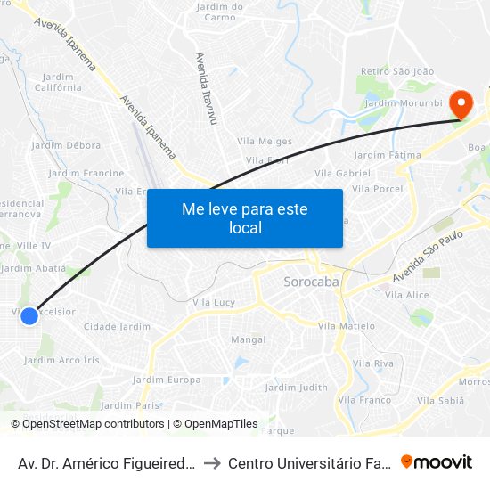 Av. Dr. Américo Figueiredo, Sn to Centro Universitário Facens map