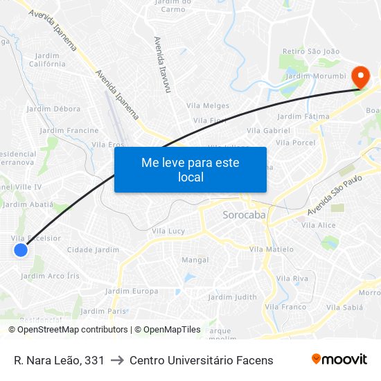 R. Nara Leão, 331 to Centro Universitário Facens map