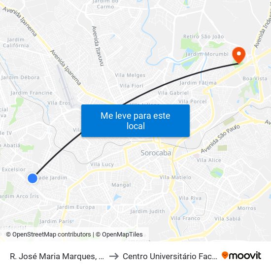 R. José Maria Marques, 705 to Centro Universitário Facens map