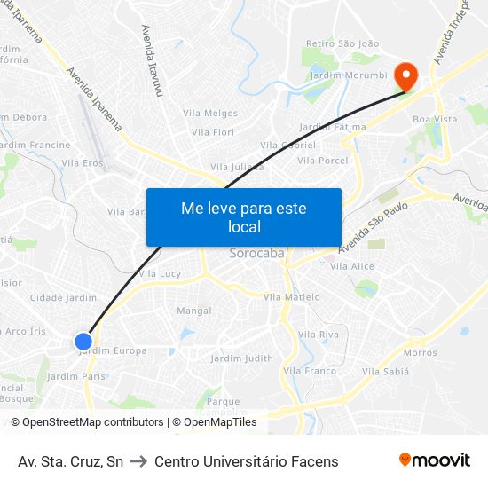 Av. Sta. Cruz, Sn to Centro Universitário Facens map