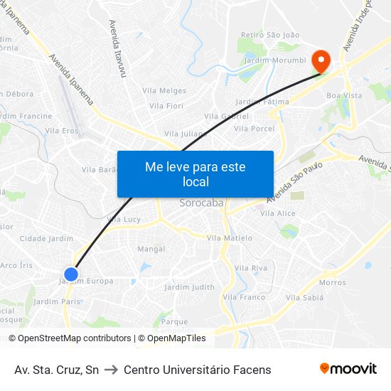 Av. Sta. Cruz, Sn to Centro Universitário Facens map