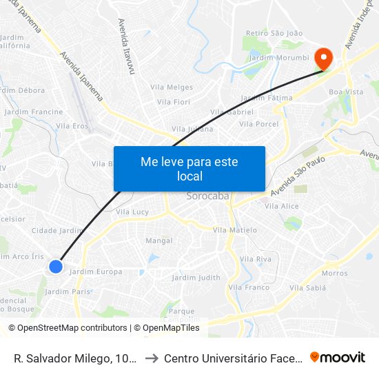 R. Salvador Milego, 1005 to Centro Universitário Facens map