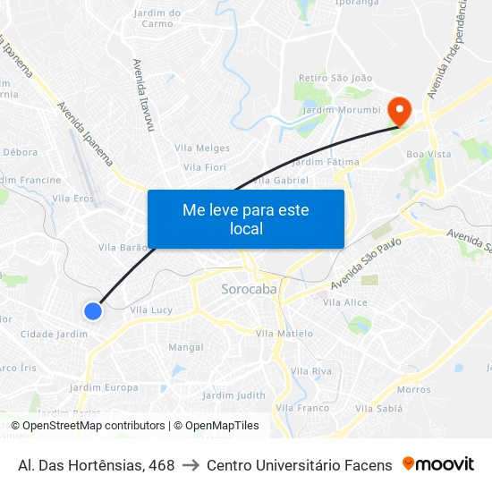 Al. Das Hortênsias, 468 to Centro Universitário Facens map